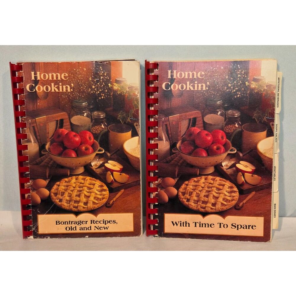 Home Cookin’ Bontrager Spiral Cookbook Set Vintage Community Recipes